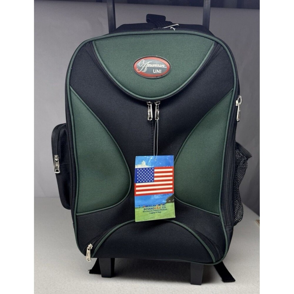 American UNI B02 Rolling Carry On Bag 21" Green Black Wheeled Luggage NOS
